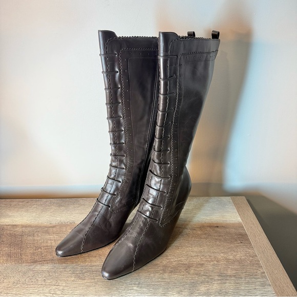 SILHOUETTES Brown Leather Knee High Zipper Boots Witchy Witch Kitten Victorian 9 - Picture 11 of 16